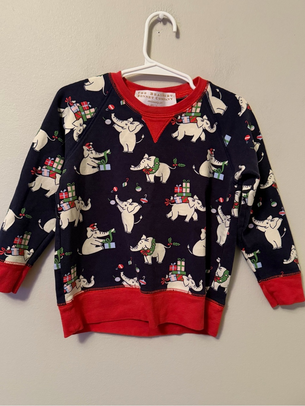 The Beaufort Bonnet Company Navy Holiday Elephant Crewneck